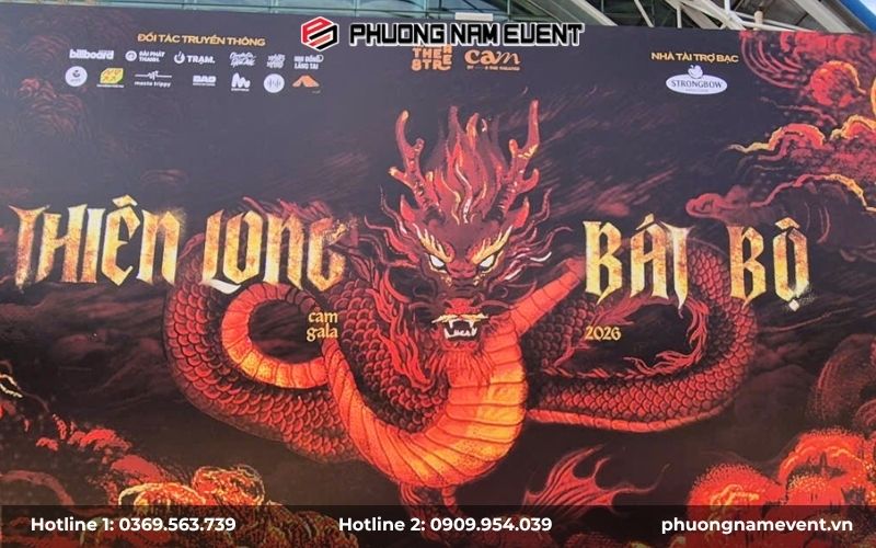 Backdrop sự kiện Phương Nam Event đã thi công tại Cam Gala 2026