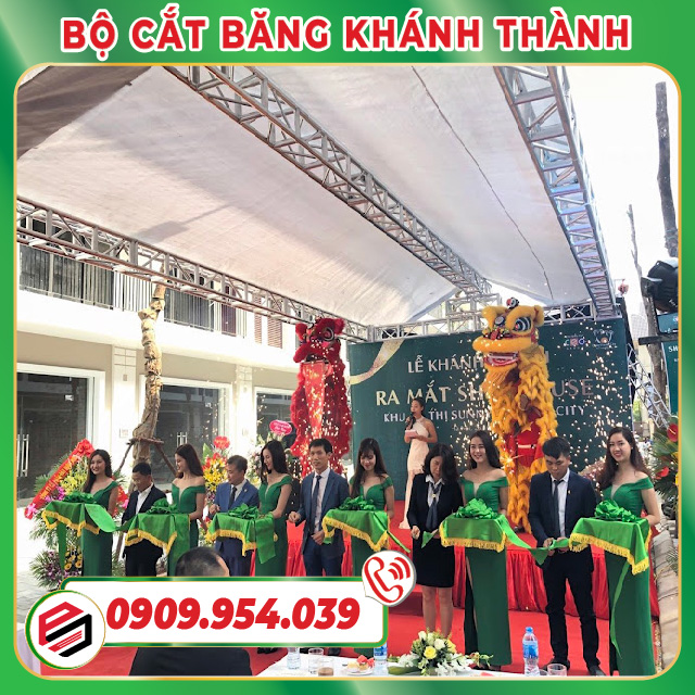 Cắt Băng Khánh Thành Khai Trương Màu Xanh Lá